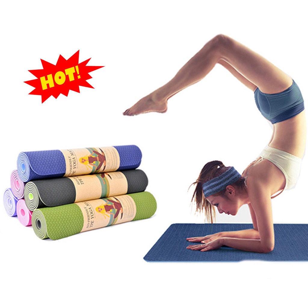 Thảm tập yoga tập gym TPE cao cấp 2 lớp chống trượt, Thảm tập thể dục tại nhà tiêu chuẩn êm mềm mịn chắc chắn giá rẻ