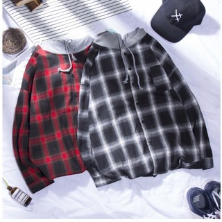 ÁO KHOÁC SƠMI CAO CẤP SỌC CARO PHỐI NÓN XÁM UNISEX NAM NỮ-TPXS07