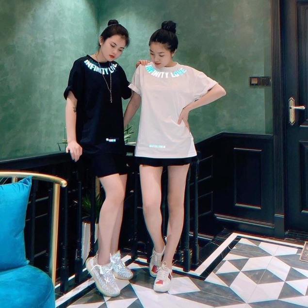 Áo thun phản quang 7 màu tay lỡ  Form Rộng INFINITY LOVE nam nữ unisex hai màu trắng đen oversize Siêu Chất
