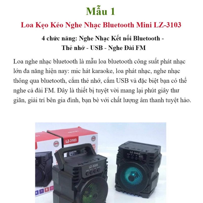 Loa nghe nhạc bluetooth Lz-3103 Loa bluetooth min đèn LED nhấp nháy âm thanh siêu hay hỗ trợ cắm thẻ nhớ