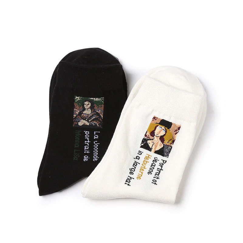 Vớ nữ chất liệu cotton in hình tranh sơn dầu thời trang