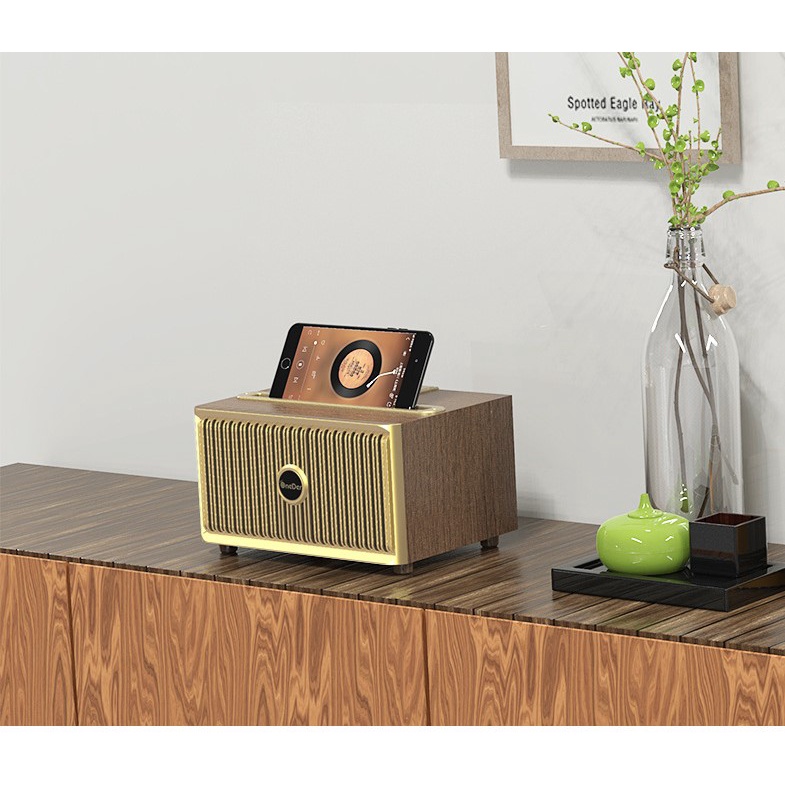 Loa Bluetooth Không Dây OneDer Phantom V6 Âm Thanh Trầm Họa Tiết Vân Gỗ Có Chân Đế Phong Cách Cổ Điển