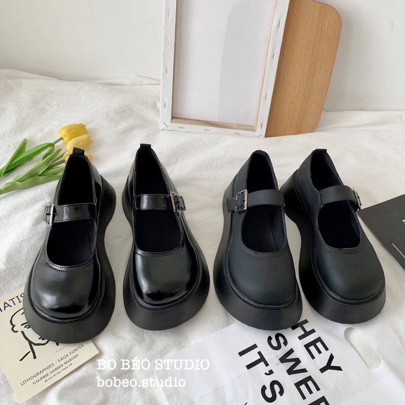 (HÀNG ORDER) GIÀY ULZZANG MARY JANE ĐẾ BỰ 4.5CM - LEATHER SPONG MARY JANE SHOES