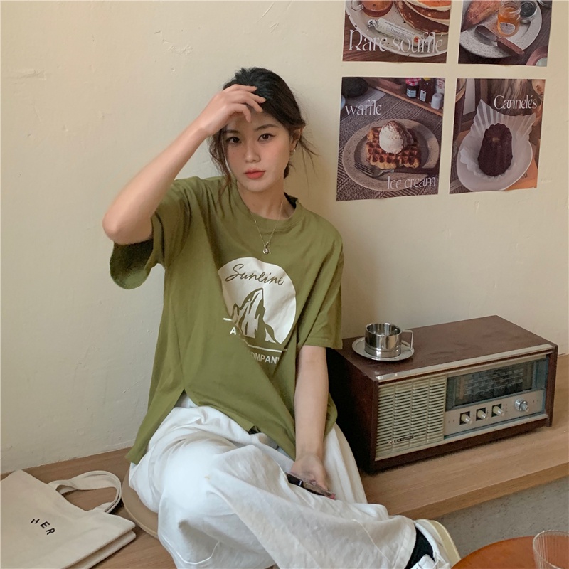 Áo thun SUXI tay ngắn cổ tròn form rộng in họa tiết phong cách đường phố