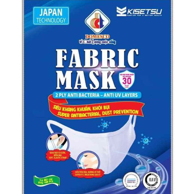 5 Miếng Khẩu Trang Vải Kháng Khuẩn 2 Lớp Fabric Mask của Công ty dược Domesco Đồng Tháp