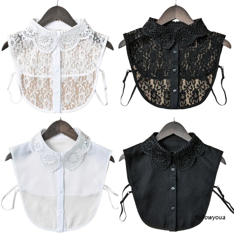 Cổ áo sơ mi giả họa tiết hoa phối nút có thể tháo rời trang trí thanh lịch cho nữ