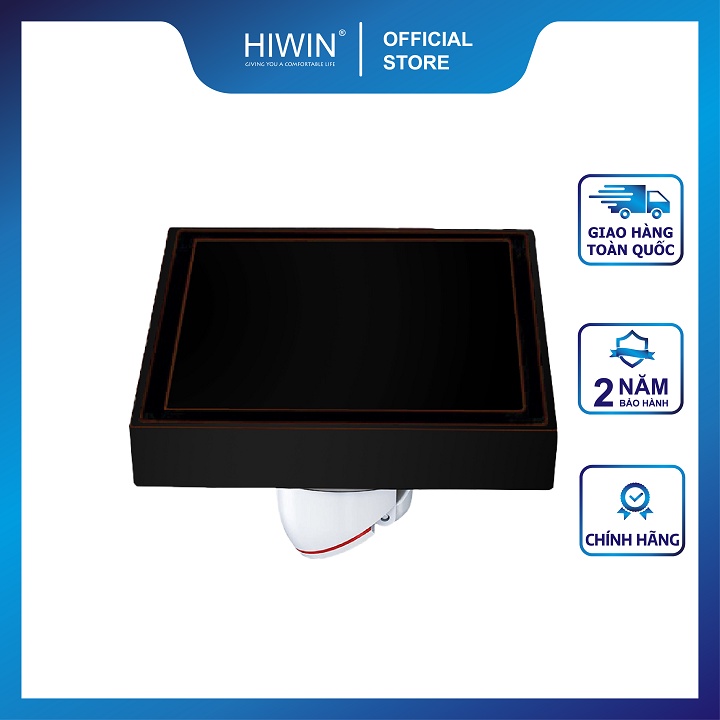 Phễu thoát sàn lát gạch ngăn mùi hôi đồng mạ đen kích thước 100x100mm HIWIN FD-1901B