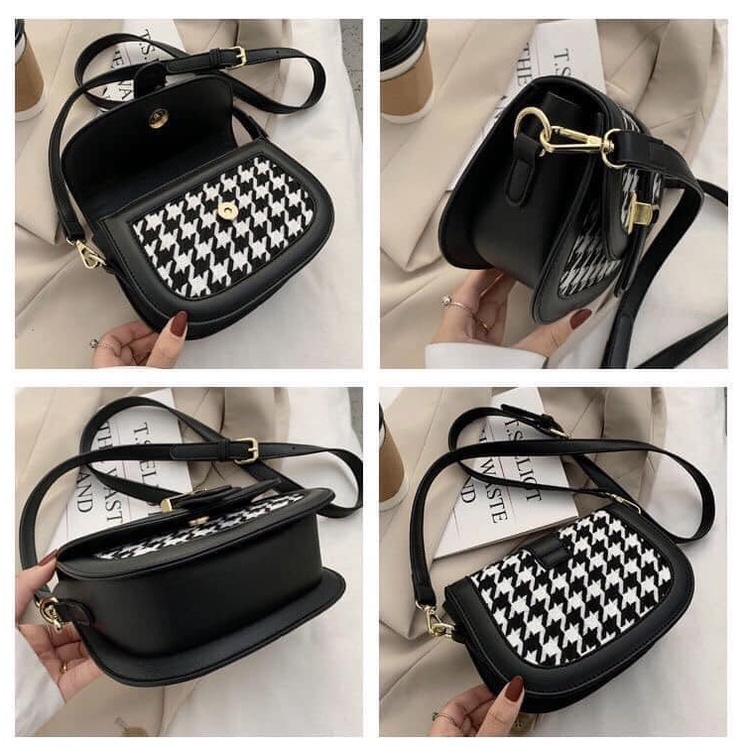 Túi Đeo Chéo Da PU Họa Tiết Caro Phong Cách Retro Cho Nữ