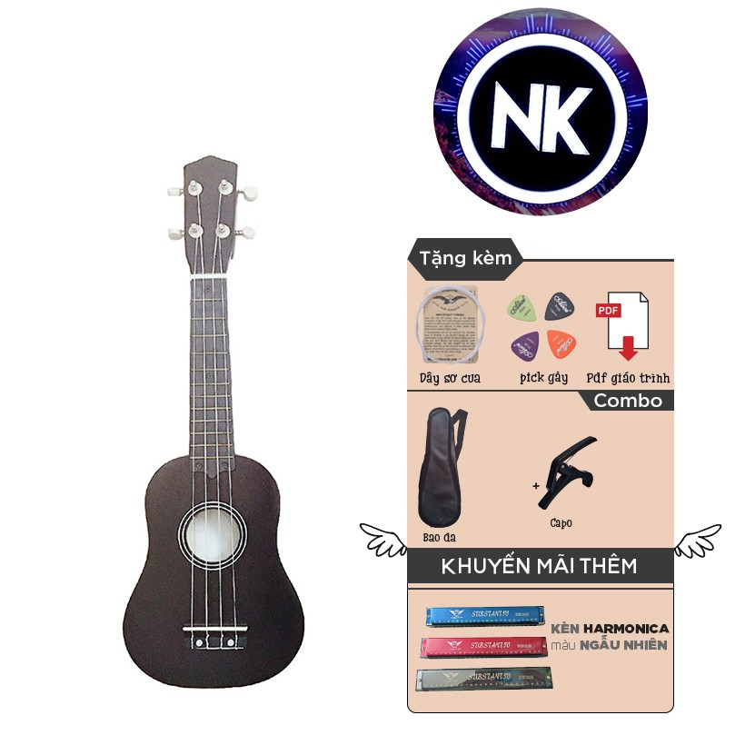 (MUA 1 ĐƯỢC 8) Đàn Ukulele Soprano 21" Full Phụ Kiện + Bao da + Capo + Kèn Harmonica (Có sẵn)