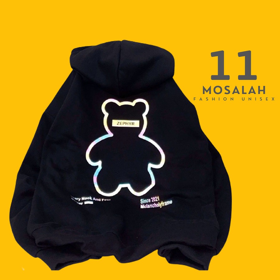 Áo hoodie gấu phản quang nam nữ bông form rộng cao cấp. mo2