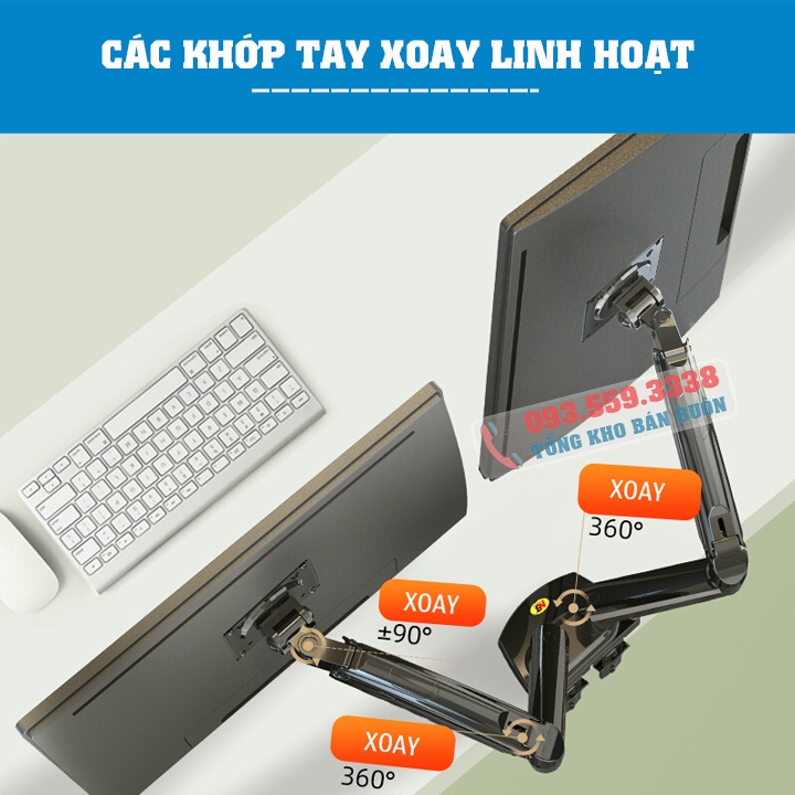 Giá treo / giá đỡ hai màn hình North Bayou NB F160 17– 27 inch - Kẹp Thành Bàn Xoay 360 Độ [ Rẻ Hơn NB H180 ]