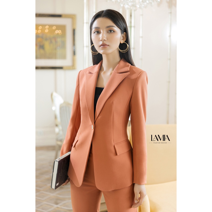 Set vest công sở nữ Lamia Design LE162 màu cam hồng đào dáng dài hiện đại