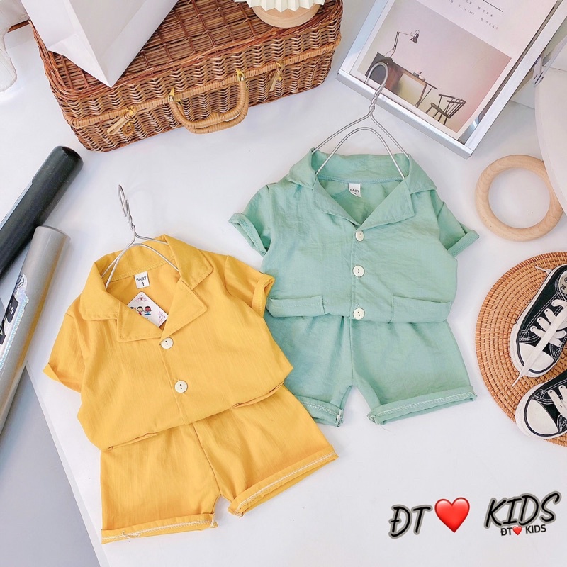 Set bộ bé trai cổ tàu mùa hè