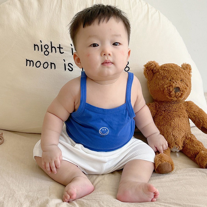 Áo Thun Sát Nách Vải Cotton Mỏng Thoải Mái In Chữ Và Mặt Cười Phong Cách Hàn Quốc Cho Nam Và Nữ