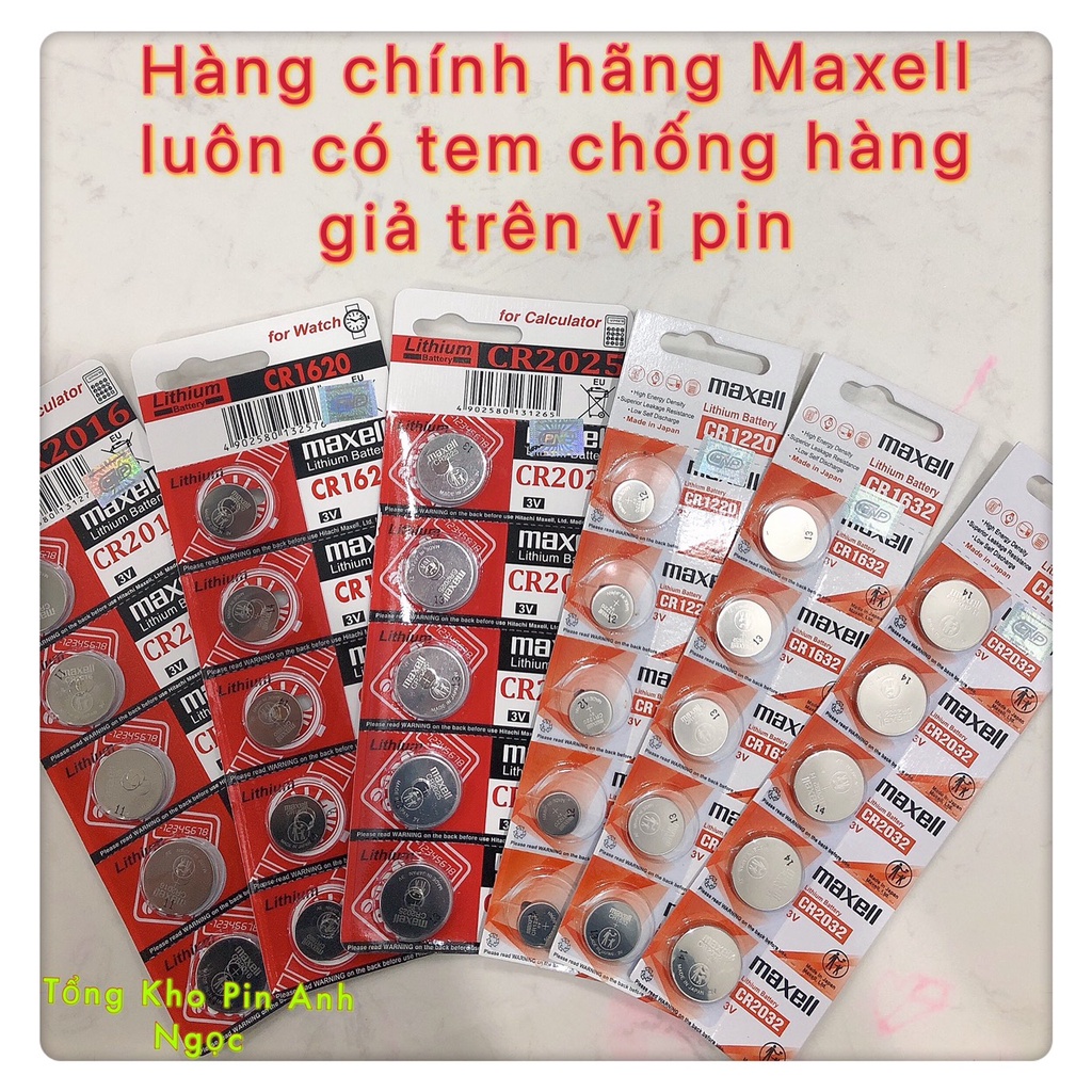 Pin CR2032 / CR2025 / CR2016 / CR1616/ CR1620/ CR1632/ CR1220 Maxell lithium 3V vỉ 5 viên - Hàng Chính Hãng