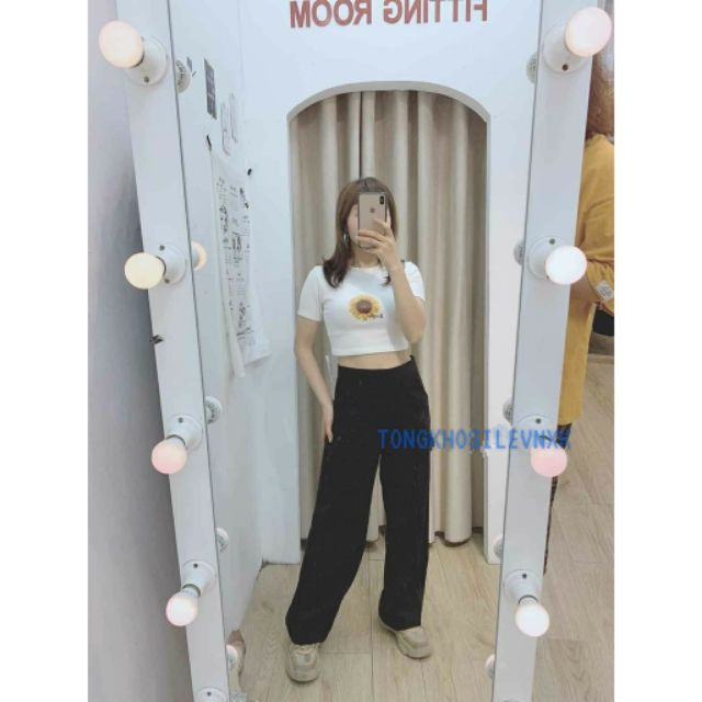 [Mã FASHIONXANH44 giảm 10% tối đa 30K đơn 99K] ÁO CROPTOP HOA MẶT TRỜI CHẤT BOZIP HOT 2 MÀU ĐEN TRẮNG