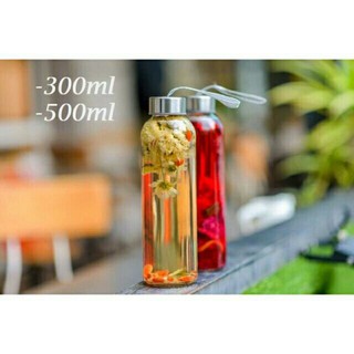 Bình Nước Thủy Tinh, Chai Detox Có Dây Xách 300ml, 500ml - Hàng Dày Đẹp