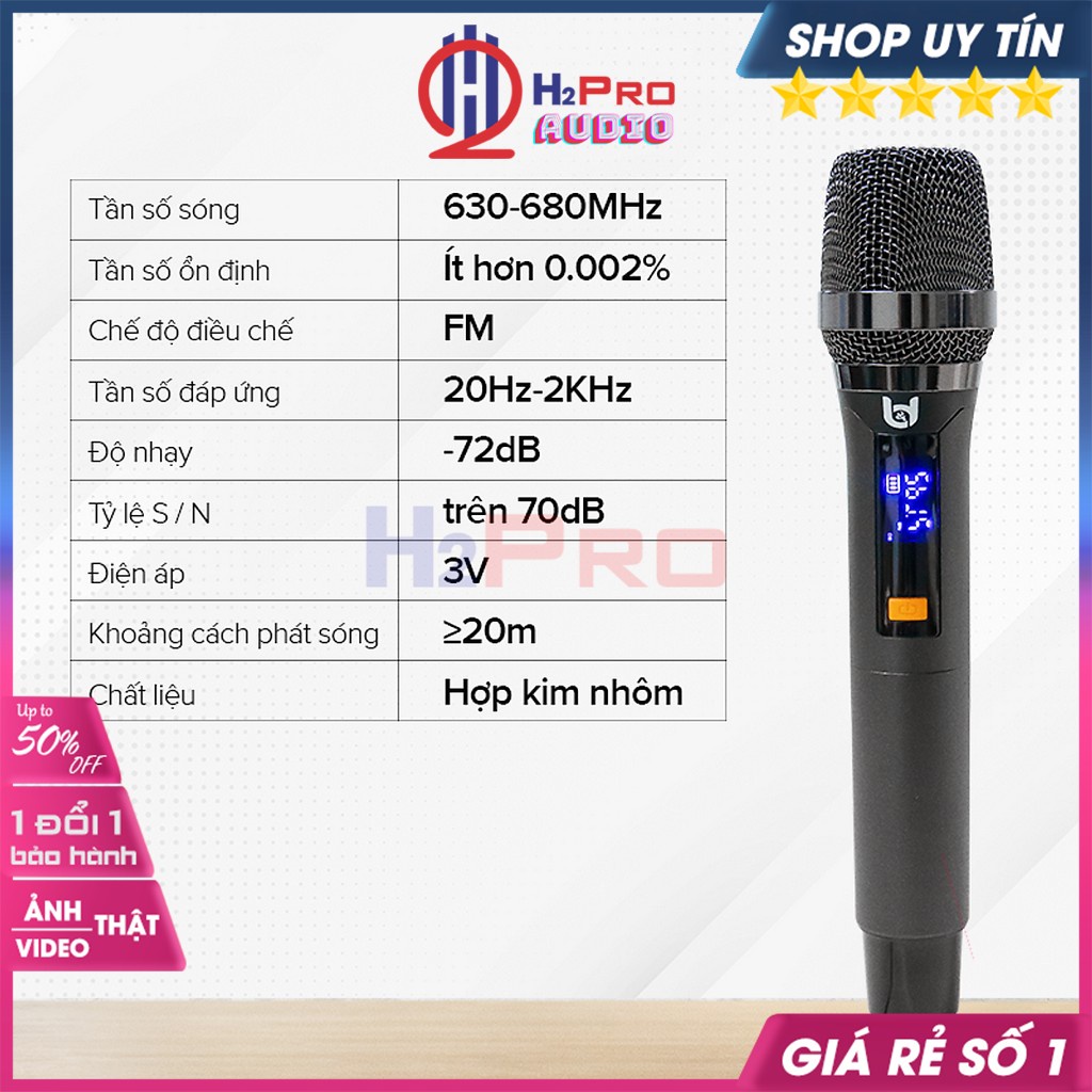 Micro Không Dây Loa Kéo, Micro Karaoke Gia Đình Best Sound U-WR20, Mic Hút, Tiếng Sáng, Vỏ Nhôm, Sóng Xa 20M-H2Pro Audio