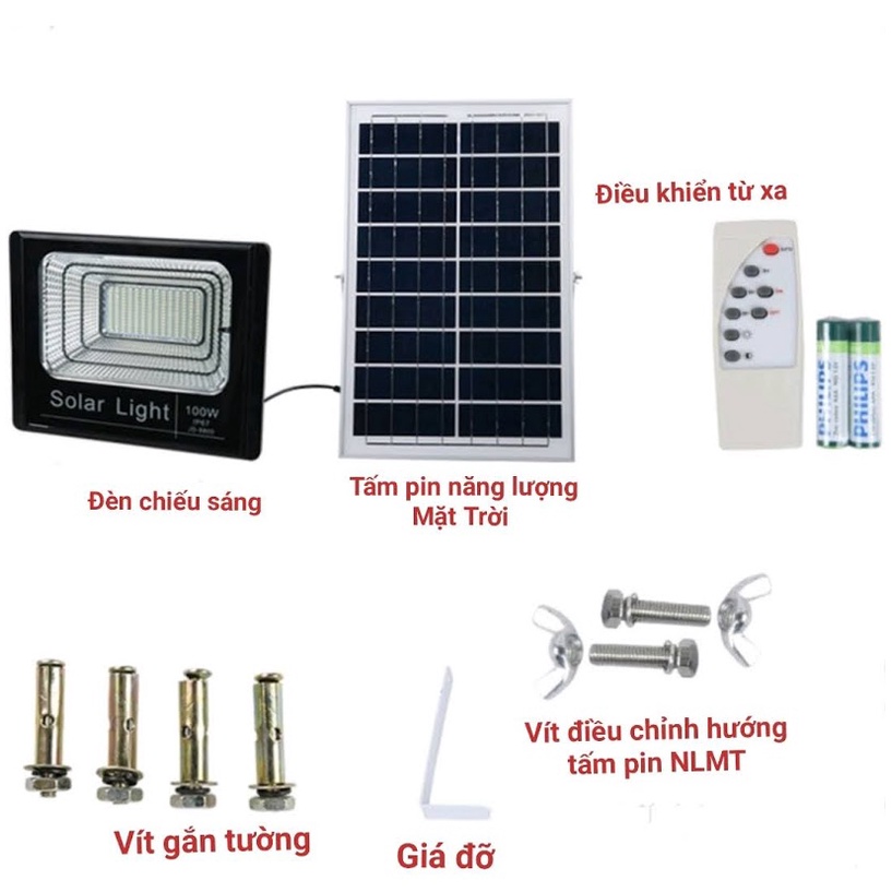 Đèn Năng Lượng Mặt Trời Công Suất 40W, 60W, 100W, 200W Có Điều Khiển Từ Xa