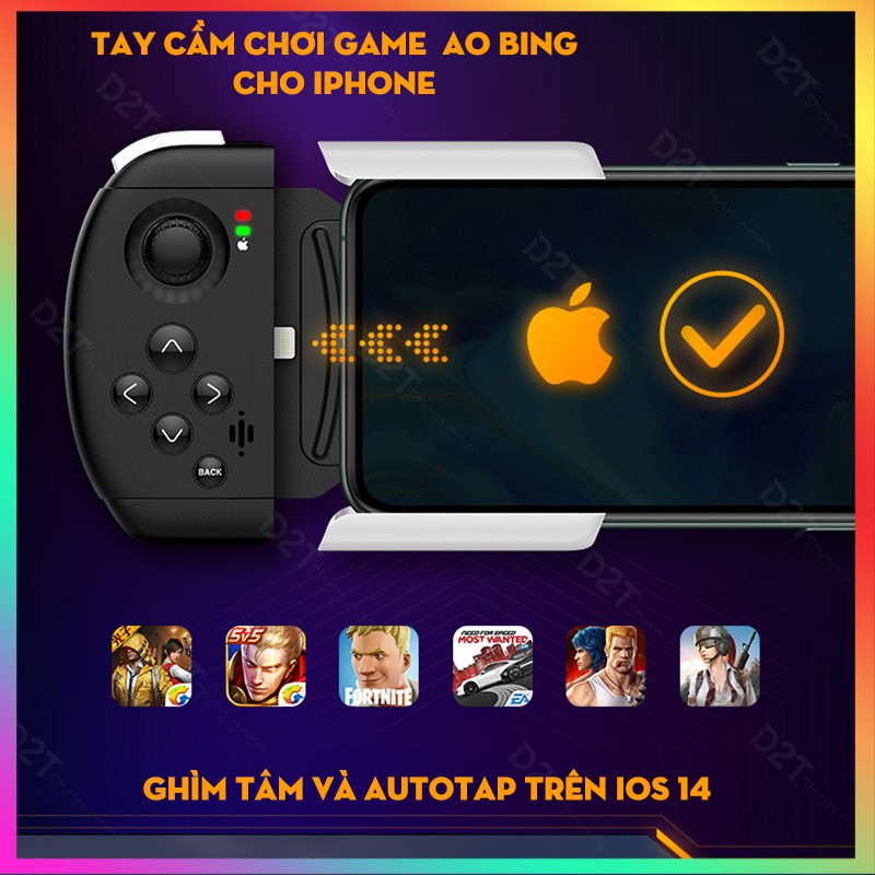 Tay cầm chơi game Gamwing Ao Bing cho iPhone chơi PUBG, Liên quân, Liên minh có cổng cắm tai nghe, autotap trên iOS 14