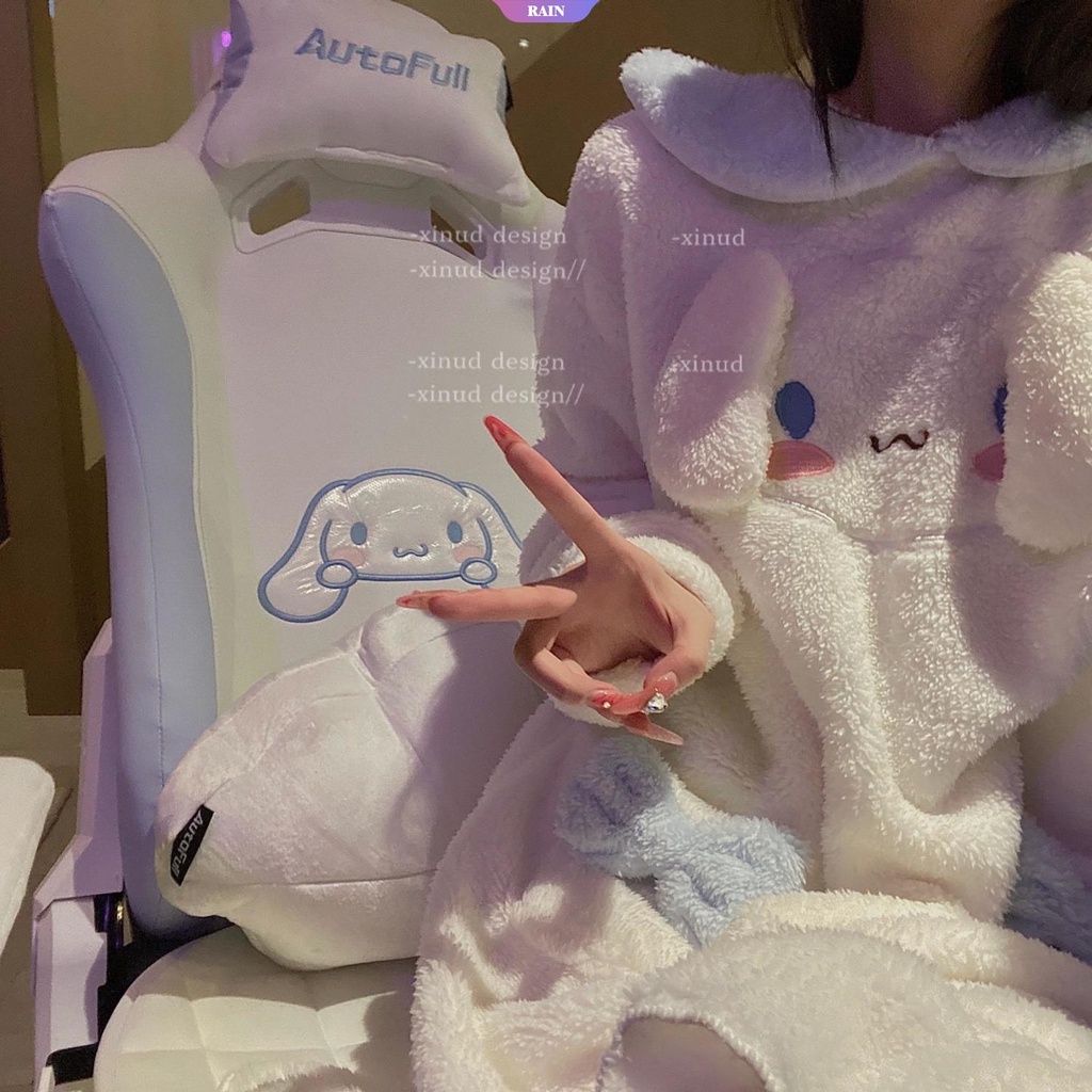 Đầm Ngủ Dáng Chữ A Tay Dài Bằng Vải Flannel Dày Viền Bèo In Họa Tiết Công Chúa Màu Trắng Sữa Dễ Thương Thời Trang Thu Đông Cho Nữ