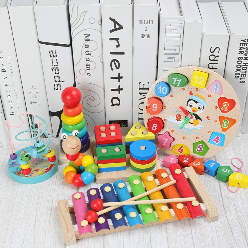 Đồ chơi gỗ cho bé combo 6 món đồ chơi thông minh phát triển trí tuệ cho trẻ  giáo cụ montessori cho bé học mầm non