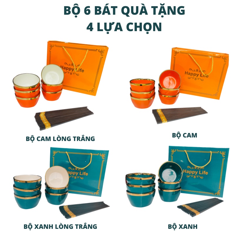 Mua Bộ Bát HAPPY LIFE Bát ăn cơm Chén ăn cơm sứ Bộ bát quà tặng gốm sứ viền  vàng cao cấp hộp đẹp tặng kèm 6 đôi đũa giá rẻ nhất |