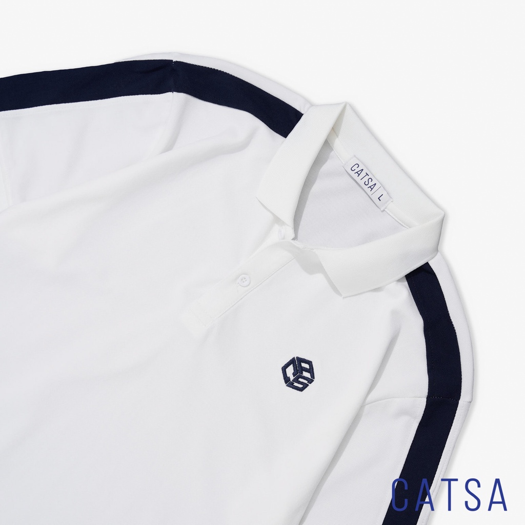 Áo polo nam trắng phối đen thêu logo CATSA thun cotton cao cấp, thoáng mát ATP268