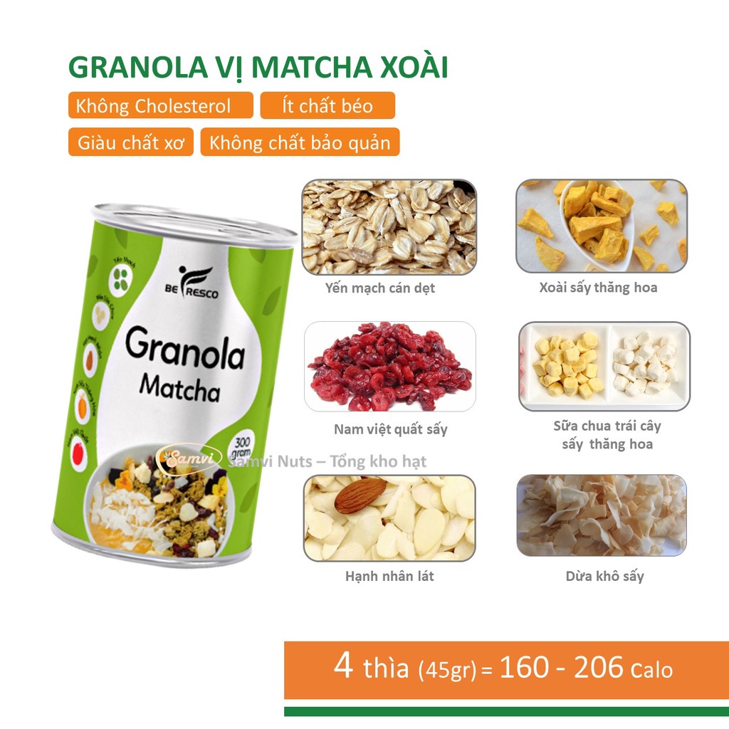 Ngũ Cốc Sữa Chua Ăn Kiêng Giảm Cân Granola Befresco (300GR). Granola không đường, hạt mix yến mạch, sữa chua hoa quả