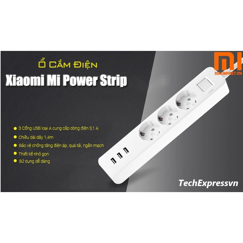 Xiaomi Mi Power Strip 3 USB 3 Outlet Global - NRB4030GL- Ổ Cắm Điện Thông Minh- Hàng Chính Hãng - Bản Quốc Tế
