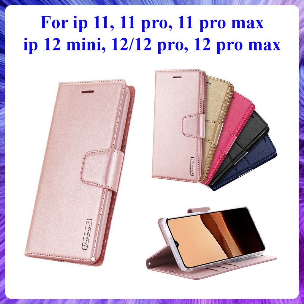 [Bao Xịn] Bao da dạng ví iphone 11, 11 Pro, 11 Pro Max, ip 12 mini, ip 12 Pro, 12 Pro Max ngăn đựng thẻ tiền hiệu Hanman