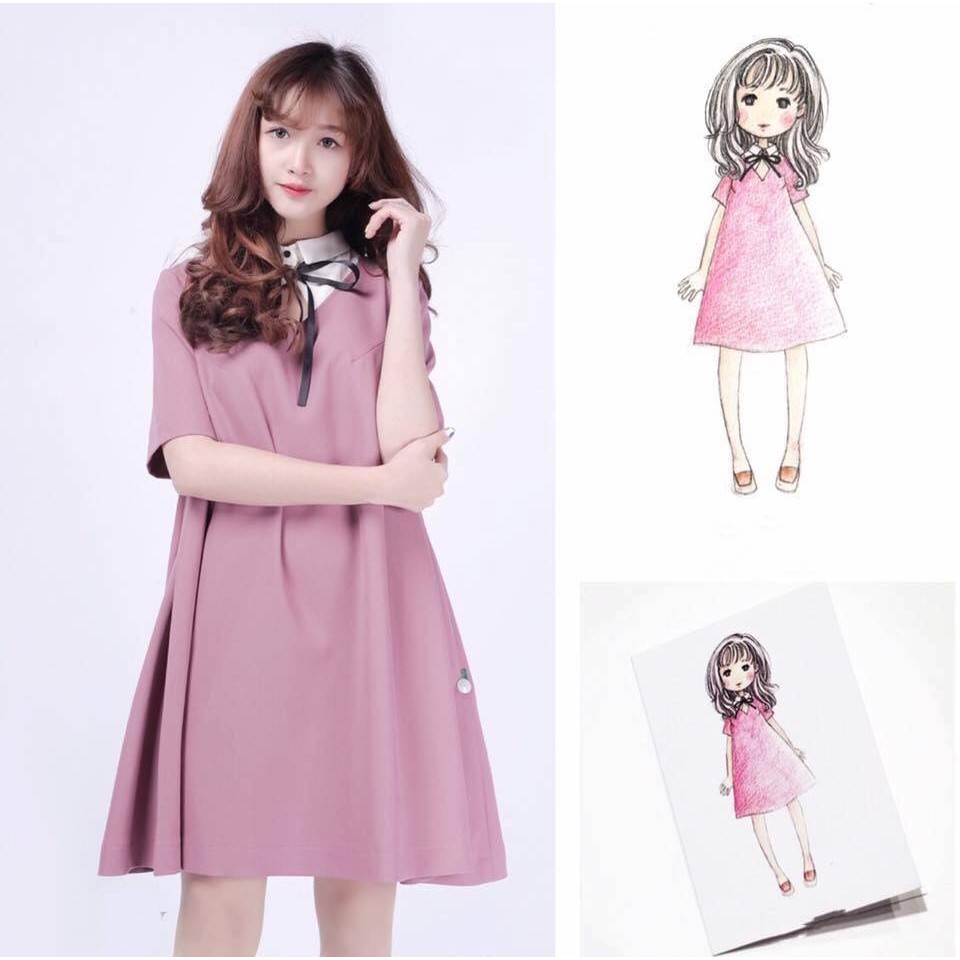 Đầm suông nơ cổ siêu dễ thương Annie Dress - D0078