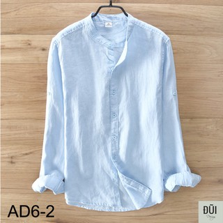 Áo đũi nam sơ mi cổ trụ dài tay xanh M6