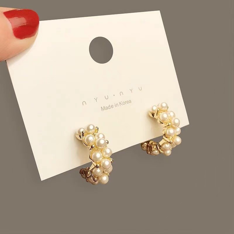 Bông Tai Đính Ngọc Trai Nhân Tạo Phong Cách Retro Âu Mỹ Thời Trang