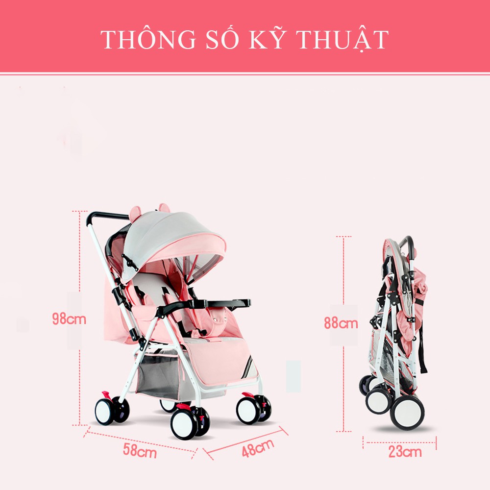 Xe đẩy cho bé hai chiều ba tư thế, Xe nôi đẩy gấp gọn, đệm lưới thoáng mát thiết kế tiện lợi gấp gọn dễ dàng