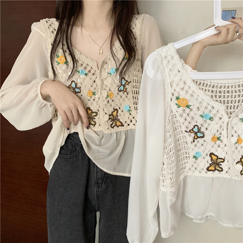 Áo voan SUXI phối ren phong cách Hàn Quốc dành cho nữ