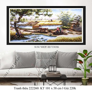 Tranh thêu chữ thập ( giá sỉ) PHONG CẢNH ĐỒNG QUÊ 222260 (101x58cm) chưa thêu, tranh đá DF192 (100x58cm)