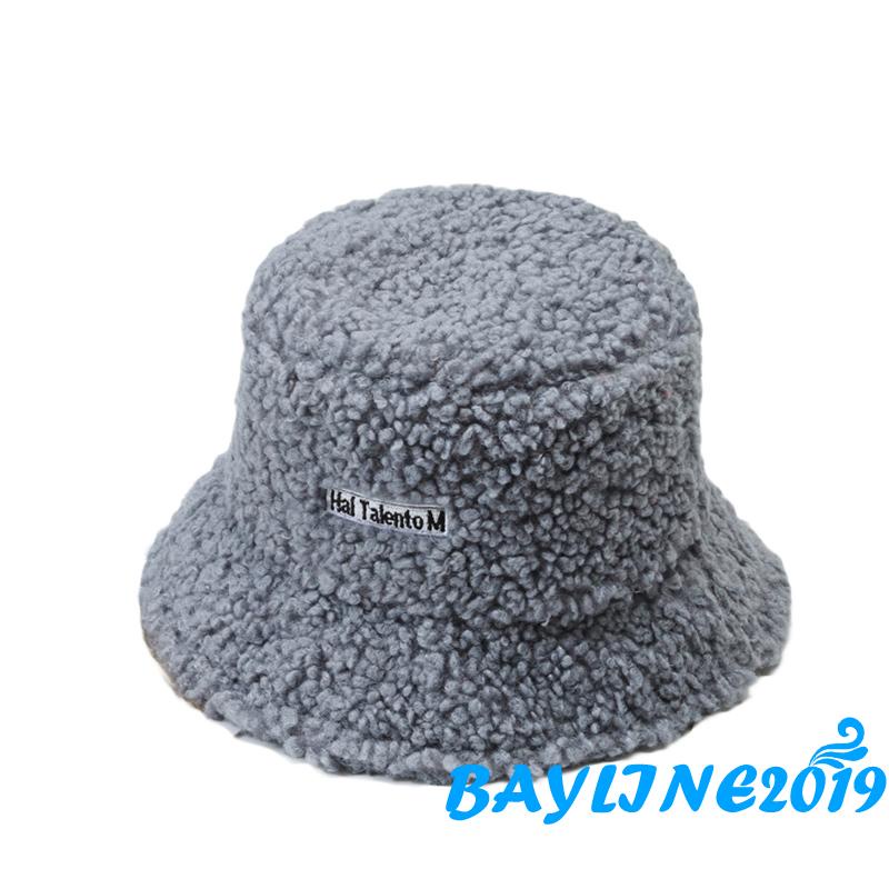 BAY- Mũ bucket vải lông cừu giữ ấm thường ngày (màu đỏ vàng, trắng, đen, hồng, xám)