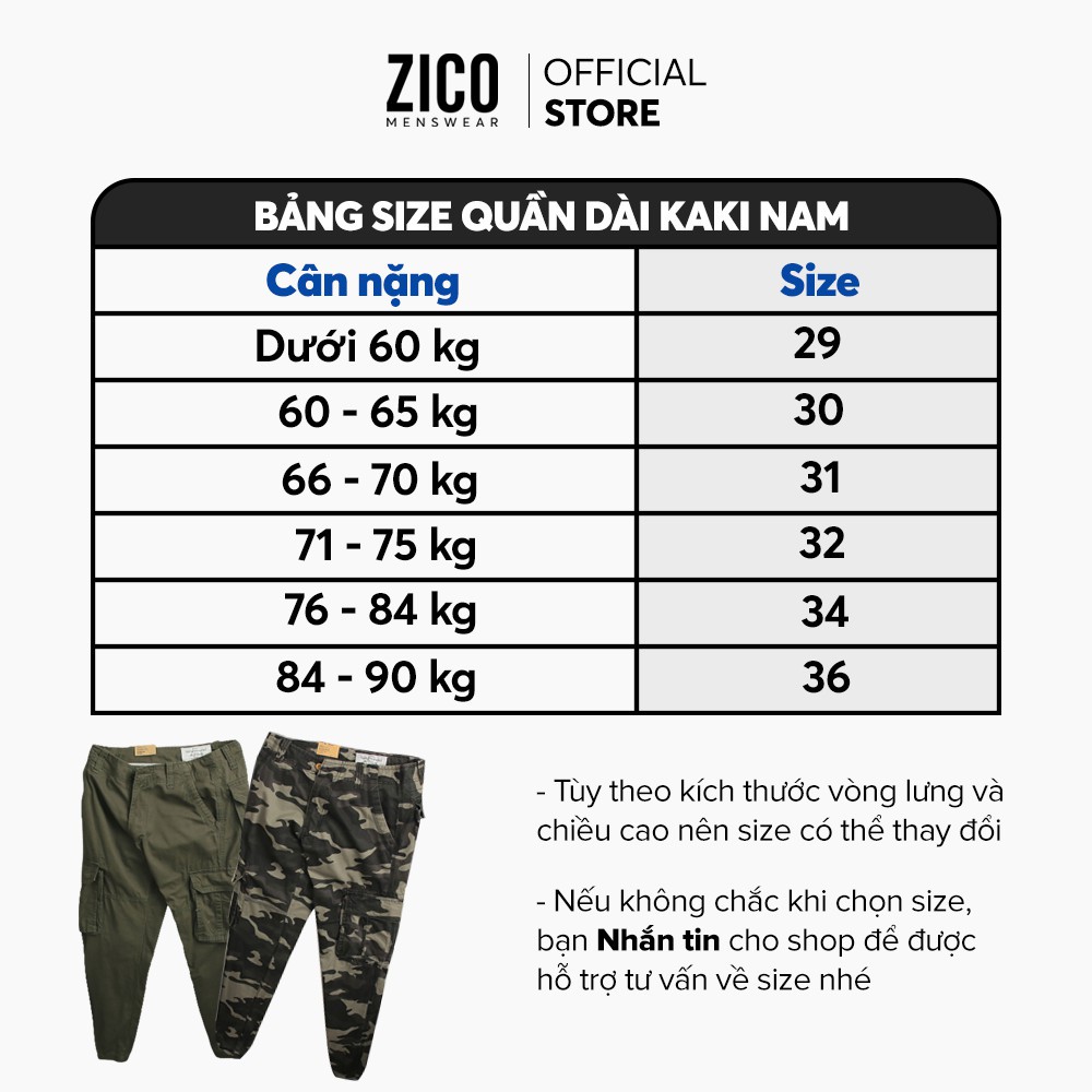 Quần dài nam kaki túi hộp ZICO MENSWEAR 6 túi  - Chất vải Kaki dày dặn, không phai màu