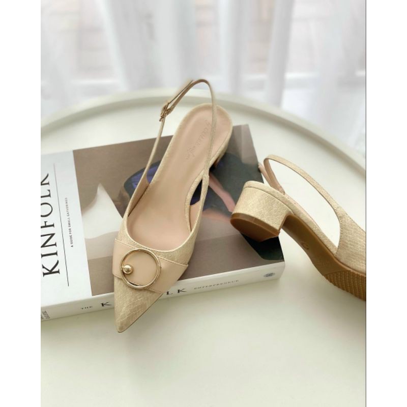 Giày nữ mũi nhọn Colee dáng slingback gót vuông cao 5cm