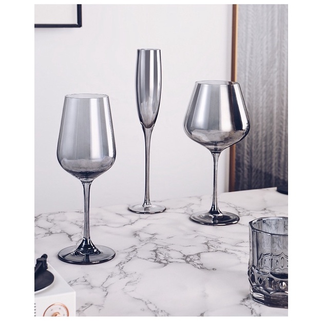 Set bình thở và ly vang thuỷ tinh màu xám sang trọng - Ly vang đỏ phong cách Bắc Âu