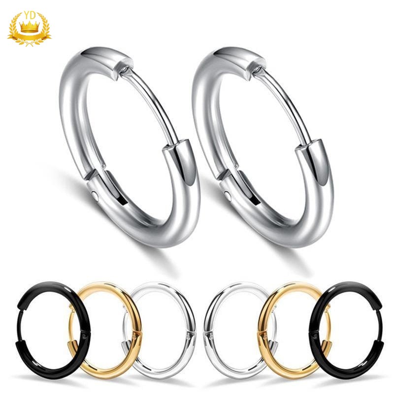 Bông tai tròn bằng titan phong cách đường phố cá tính HB