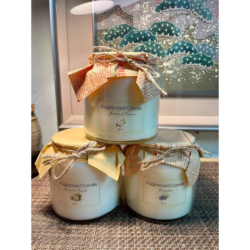 Nến VNXK Fragranced Candle với các mùi Coconut &amp; Vanilla (dừa vanilla), Jasmine &amp; Oakmoss ( nhài gỗ sồi) và Lavender