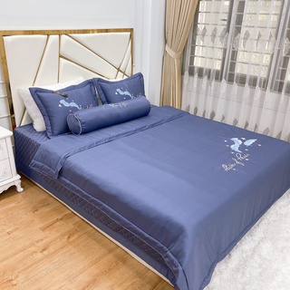 Sét 5 món chăn ga gối trần bông phi lụa,ga lụa trải giường trần bông