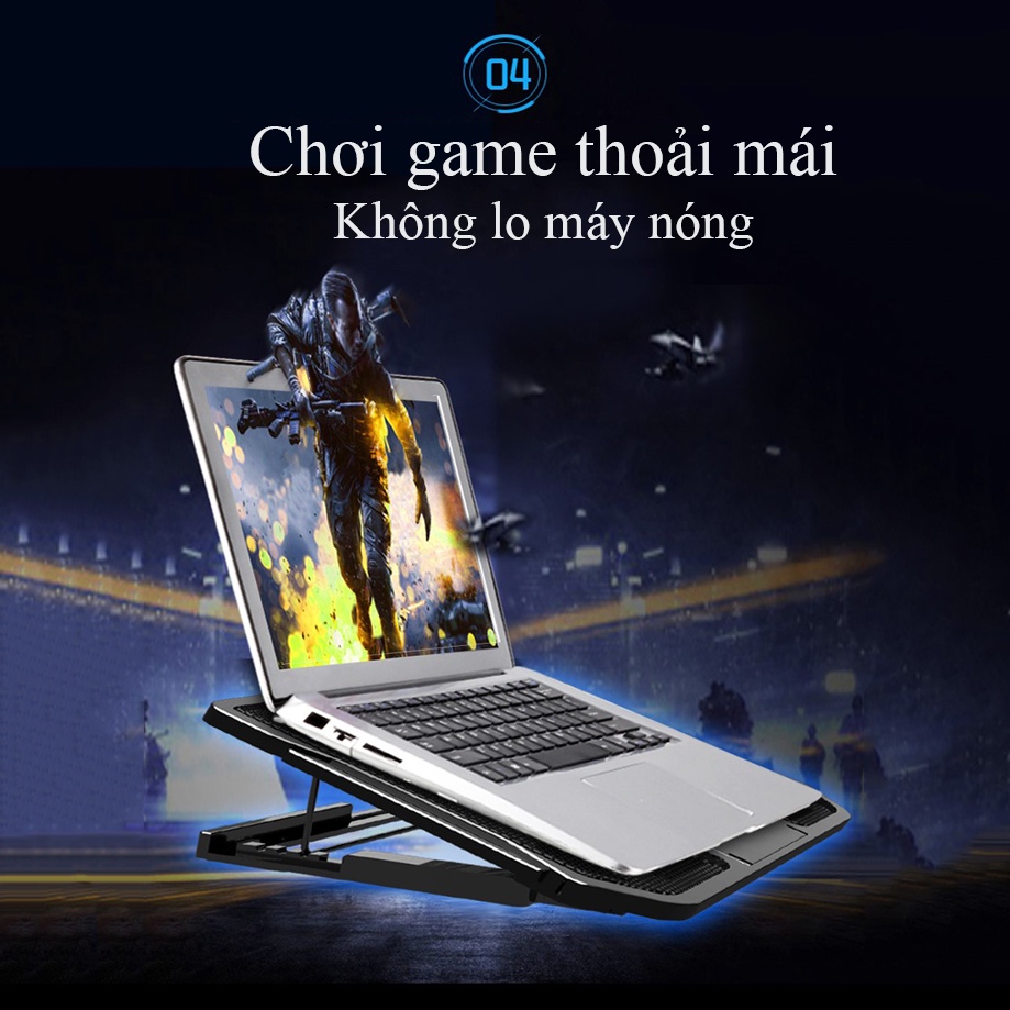 Đế tản nhiệt hỗ trợ chơi game chất lượng cao dành cho laptop, 6 quạt  đèn LED, làm mát nhanh chóng - k1305