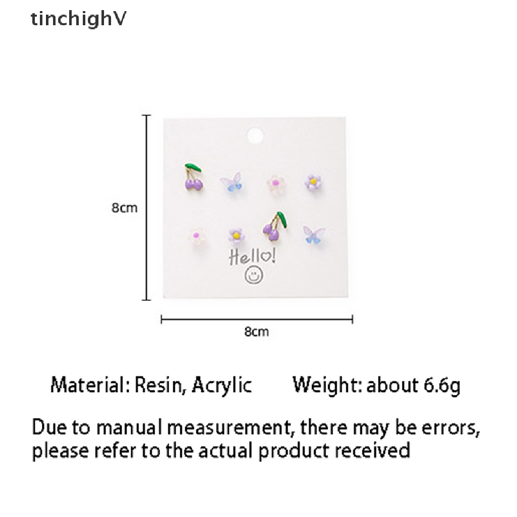 Set 8 Khuyên Tai Hình Học / Bông Hoa / Bươm Bướm Kiểu Dáng Dễ Thương Xinh Xắn Dành Cho Nữ