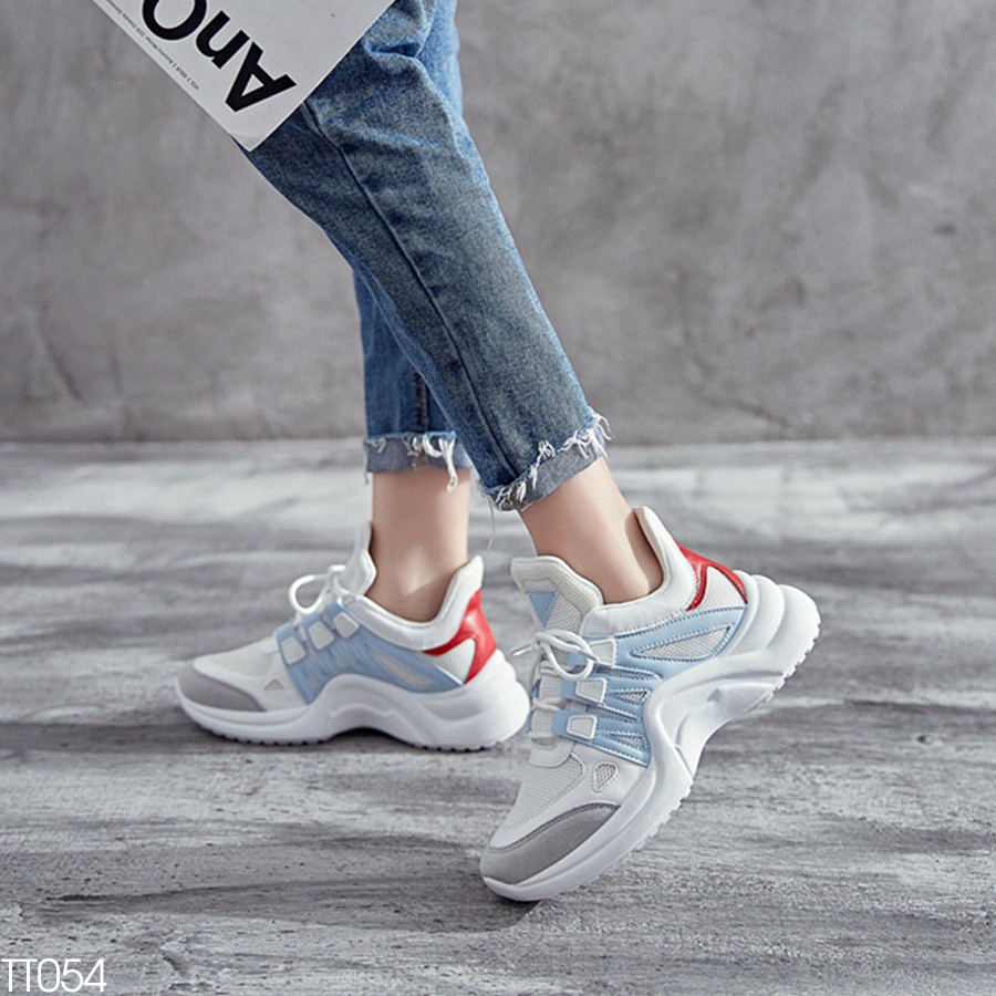 (Xả Hàng 149k) - Giày Thể Thao Nữ, Sneaker Hàn Quốc Trẻ Trung Năng Động Đế Cao 5CM - Chất Da Phối Vải Lưới Đẹp TT054