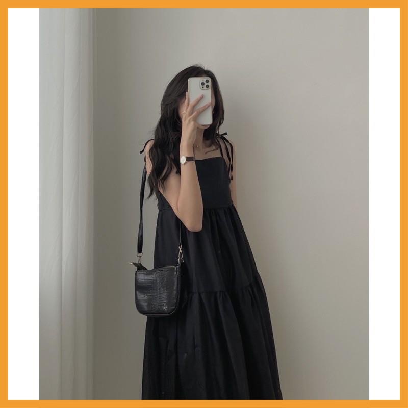 [MÃ VAY18 GIẢM 30K ĐƠN 500K] Váy, đầm hai dây voan tơ buộc vai 2 lớp (đen, be) | BigBuy360 - bigbuy360.vn