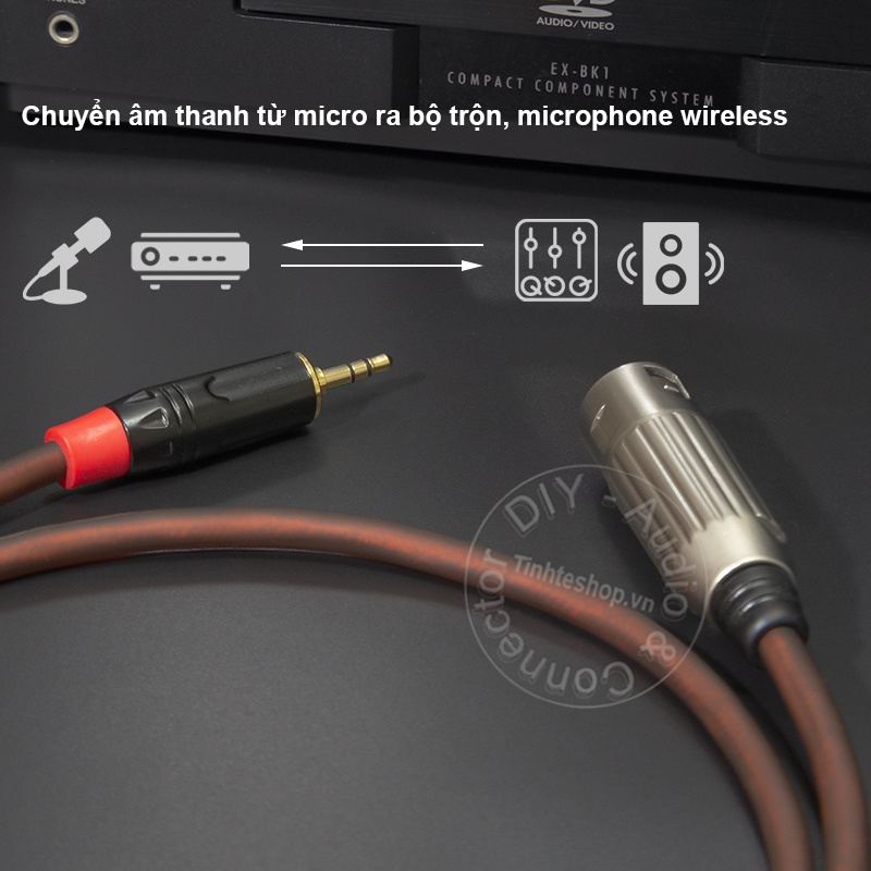 Cáp 3.5 ra canon đực unbalanced chuyển âm thanh microphone DIY dài 0.2 mét đến 5 mét