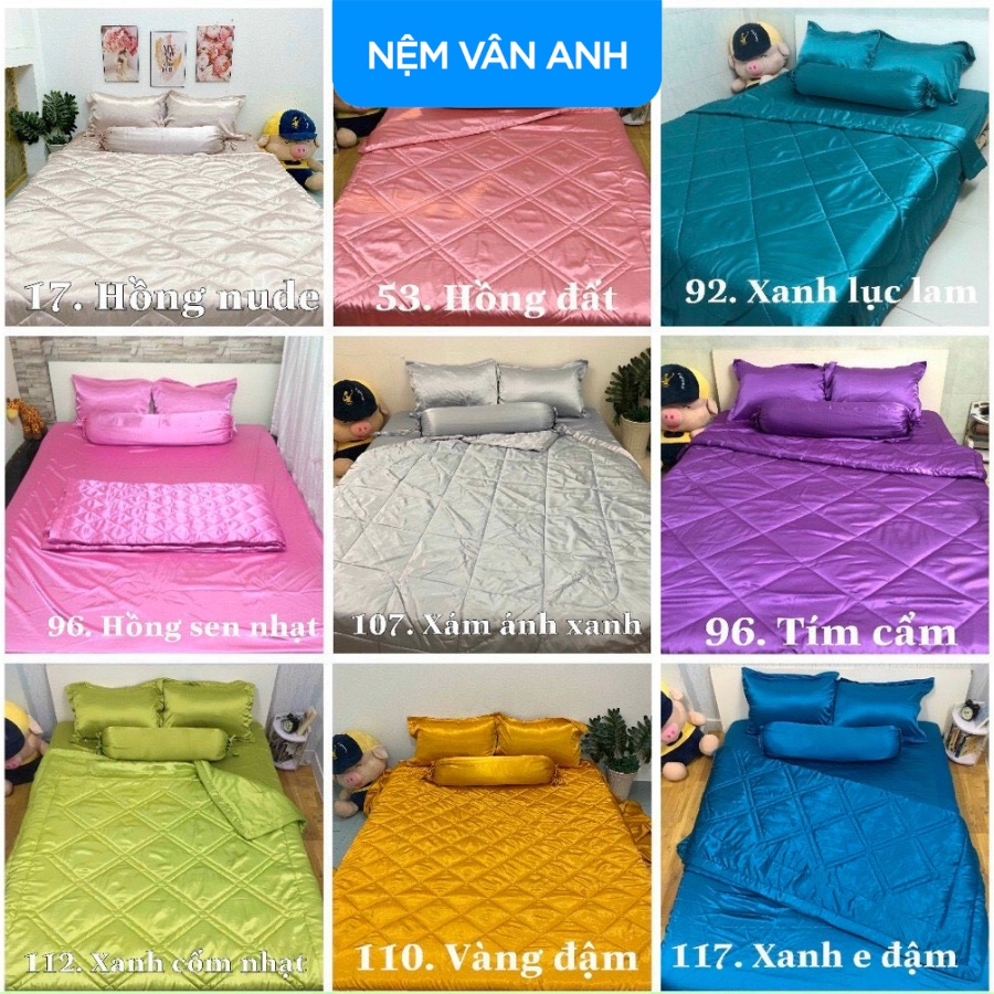 Trọn bộ chăn ga vỏ gối phi lụa Thái Tuấn cao cấp 1m8 x 2m drap giường phi bóng 18 màu không nhăn dày mát mịn